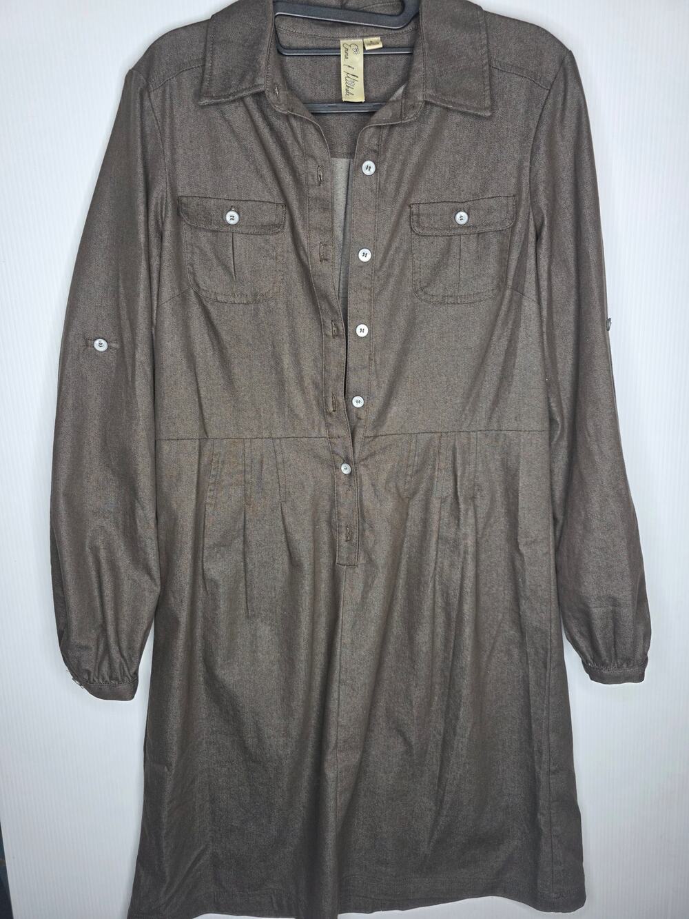 Emma & Michele Size 8 Brown Button Down Utilitarian Shirt Dress